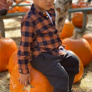 Zara 3-4 flannel. Button down. Color rust and navy.